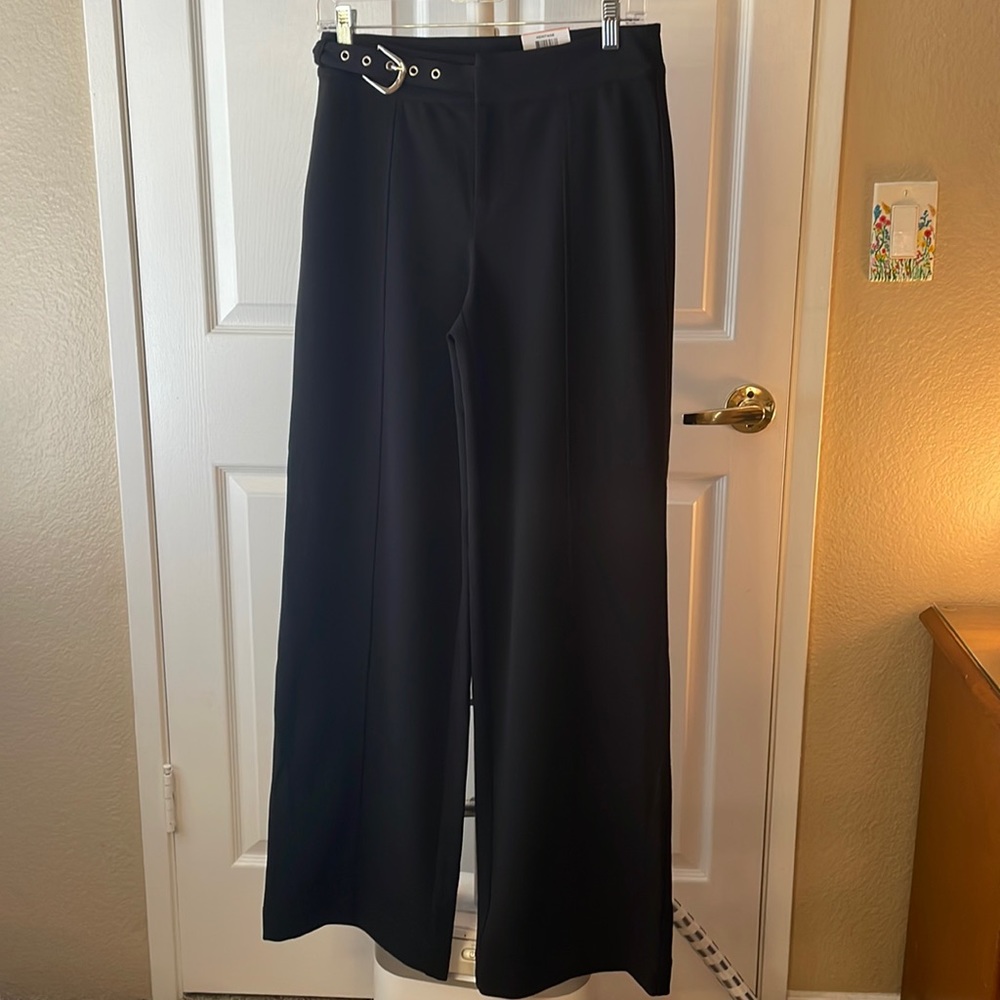 NWT I.N.C International Concepts black wide leg high rise slacks with side belt